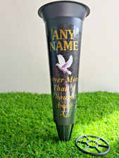 Personalised Black Grave Flower Vase – Gold Dove Memorial Tribute for Loved One