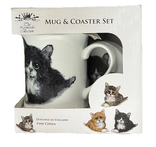 Cat fine china mug - cat, coaster