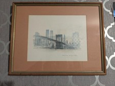 MADS STAGE lovely print framed Brooklyn Bridge excellent condition