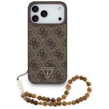 Case For iPhone 17 Pro Max Guess Brown Faux Leather MagSafe Logo Chain