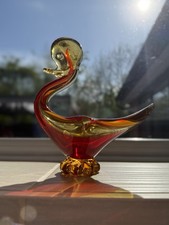 Vintage Red & Amber Glass Swan
