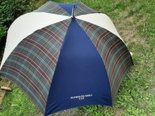 Vtg Rare FOX FRAMES ALFRED DUNHILL CUP Large Golf Umbrella - Navy/Tartan/Cream