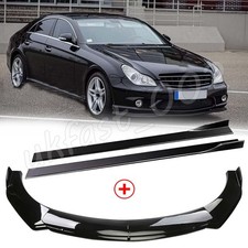 Front Bumper Lip Spoiler Splitter + Side Skirts Black For Benz CLS CLA C300 UK