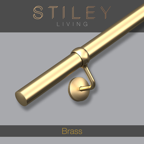 Brass stair handrail - handrail, wall