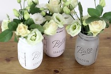 Set of 3 Ball Mason Jars. Chalk Painted. Perfect for Weddings And Home Decor