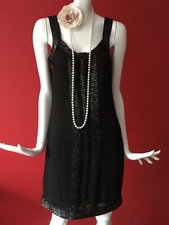 Ben de Lisi Black Beaded Flapper 1920s Gatsby Dress Size 10 Petite FREE Necklace