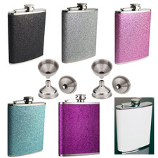 6oz New Hip Flask Hip Flasks Plain Glitter Various Colours Whisky Flasks