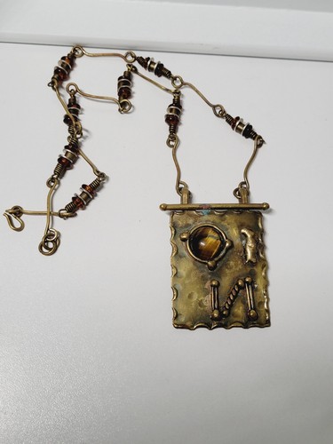 Vintage brass amber - glass, bead