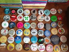 54 X Tin Pin Badges 1970's 80's Banks Fun Topographic Etc