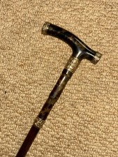 Antique Side Saddle Cane / Whip Faux Tortoiseshell & 18ct Gold Plate Furnishings