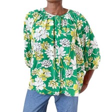 Tucker Silk Blouse - Green / Yellow Floral - Label S-  Fit L / UK 14