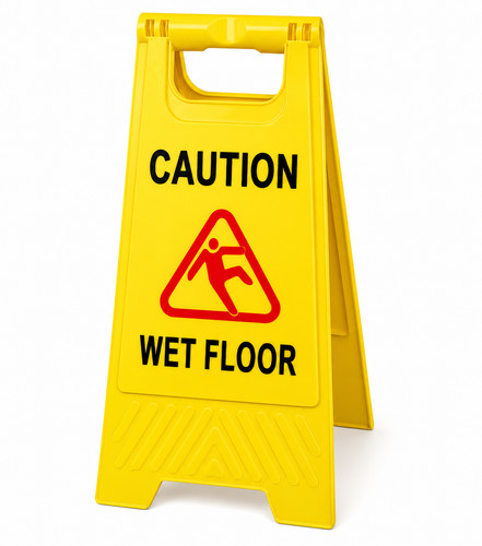 Yellow caution wet floor sign - floor,