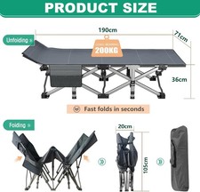Folding Camp Bed for Adults 190x71x36CM Capacity Steel Frame NO CUSHIONS