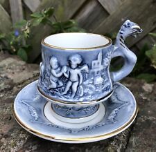 R Capodimonte Coffee Tea Cup Saucer High Relief Cherubs Dragon Sea-serpent Italy