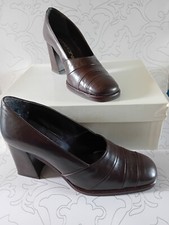 Donna Karen Womens Dark Brown Leather Block Heel Shoes Size EU 36, Made in Italy