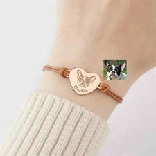 Personalised Pet Photo Portrait Rope Bracelet - Custom Dog Cat Pendant Gift