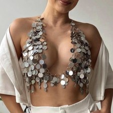 Silver Sequin Chain Halter Top
