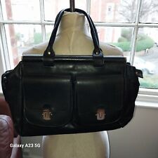 Vintage French Connection Leather Gladstone Doctor's Style Bag. Black with bars.
