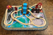 Kidcraft waterfall junction wooden train table with track, trains and storage