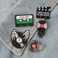 Retro Vinyl Record Player Cassette Tape Clapperboard Enamel Lapel Pin Brooch