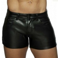 Leather Boxer Briefs Underwear Shorts Underpant Buckled Bulge Pouch Men Wet Look
