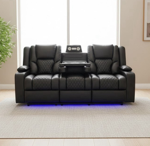 Black faux leather seater - black,