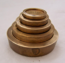 VINTAGE BRASS SCALE WEIGHT AVERY SET 5 NESTING 1/4 to 4 oz