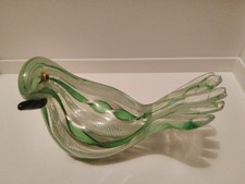 MURANO GLASS DOVE - GREEN AND GOLD WITH WHITE LATTICINO