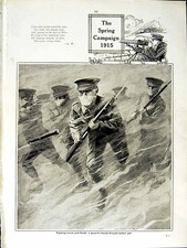 Original Old Antique Print 1915 World War Siers Horses Guns Poison Gas Bayonet