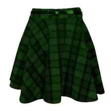 LADIES TARTAN BELTED FLARED SHORT MINI SKATER WOMANS SWING PARTY SKIRT UK 8-26