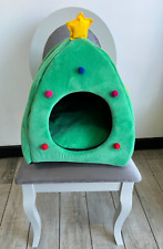 Green Igloo Christmas Tree Cat Dog Puppy Kitten Bed Pom Poms Removeable Cushion