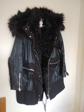 River Island Faux Fur Lined Black Parka Size 14