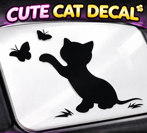 Black cat butterfly vinyl - cat,