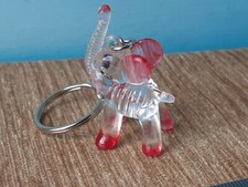 Vintage Clear Pink Plastic Elephant Fair Prize Keyring Fob Dangler Key Chain