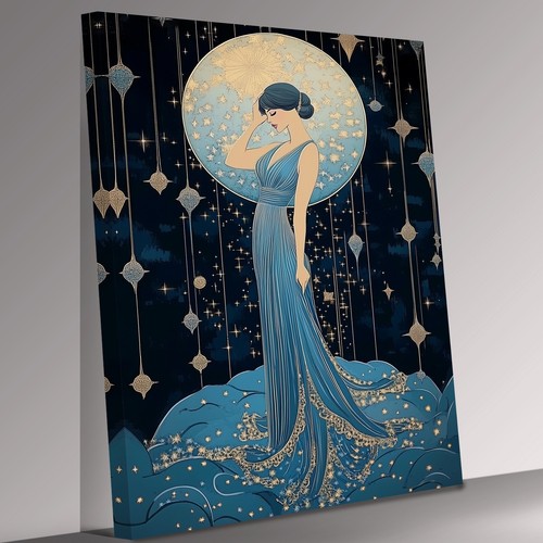 Art deco moon - art, lady