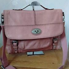 FOSSIL Maddox Salmon Pink Leather Large  Laptop Shoulder Messenger Bag 