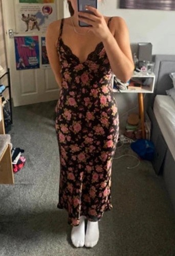Zara black pink floral slip - zara,