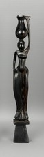 Vintage AFRICAN TRIBAL ART Hand Carved FEMALE WATER CARRIER Sculpture - H. 30cm