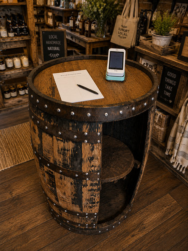 Portable whisky barrel display - barrel,