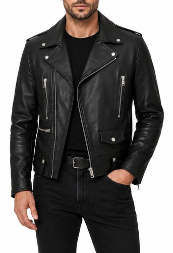 Men black real leather - real, biker