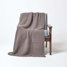 Grey Stonewashed Waffle Throw Blanket 100% Cotton 130x170cm Soft & Durable