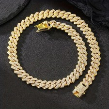 18K Gold Plated Rapper Hip Hop Ice Diamond Cut Cuban Link Chain Necklace 24 inch