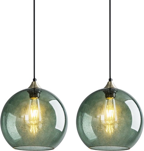 Gray green glass globe - gray, pendant
