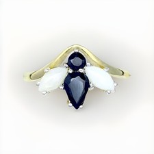 9ct Gold Butterfly Ring Size P Real Sapphires Body and Opal Wings 1.70grams