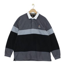 Guinness Fleece Polo Shirt Mens Size XL Grey Long Sleeve Striped Retro