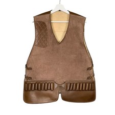 Faux Leather Lined Shooting Vest Large Mens Brown Gilet Cartridge Holder Hunting