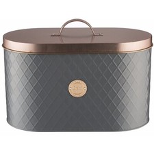 Bread Bin Grey Copper Oval Stainless Steel Airtight Storage Labelled Container
