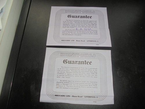 Hornby dublo guarantee - hornby,