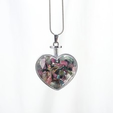 Floating Charm Glass Locket Pendant Crystal Quartz Chips Healing Necklace