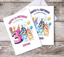 Bluey and Bingo Personalised Birthday Card - Any Age, Choose Size